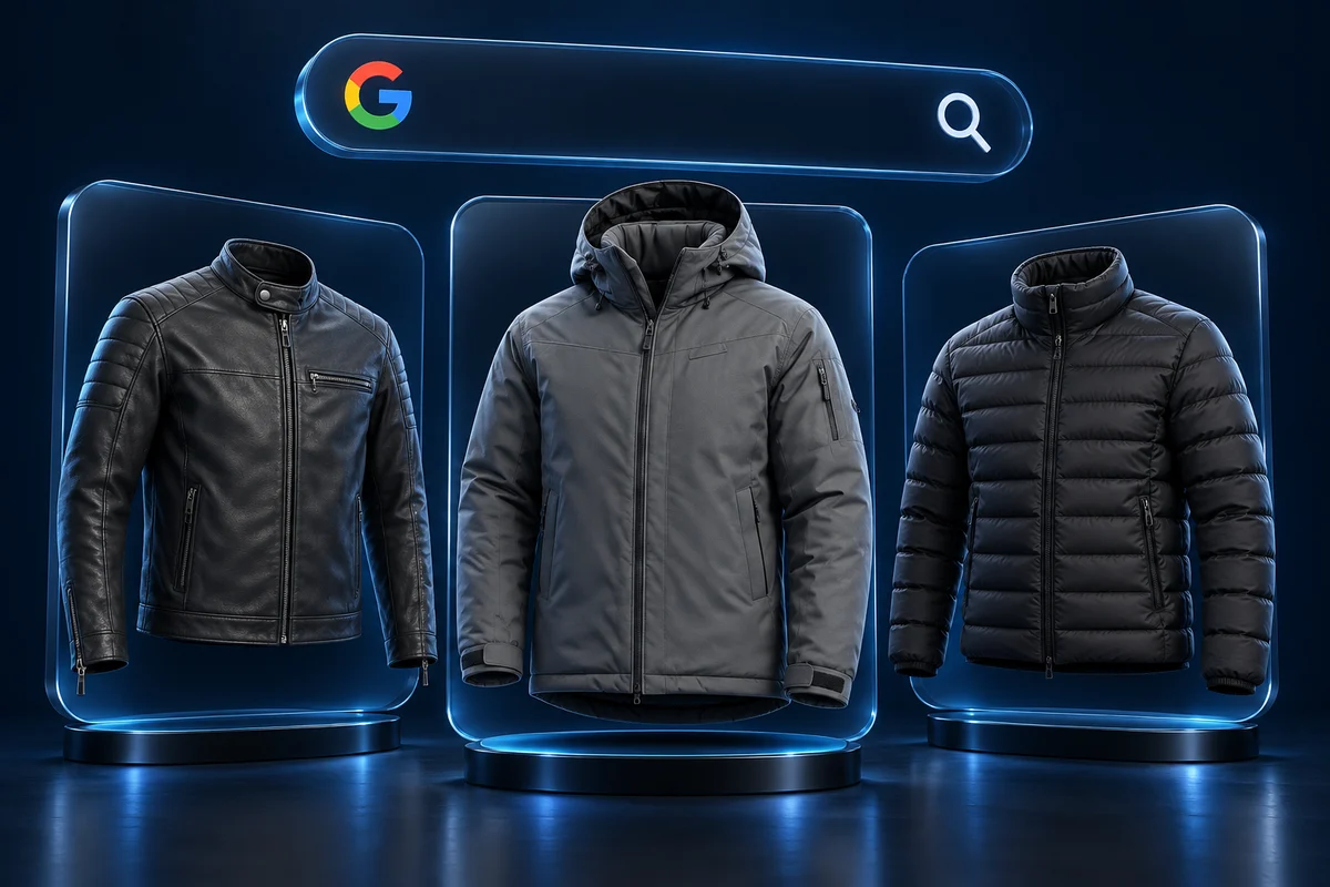 Об’ємна візуалізація товарних оголошень Google з куртками